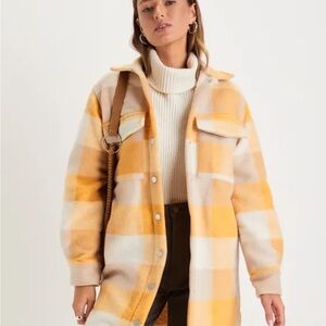 Lulu's Ivory and Yellow Plaid Long Shacket